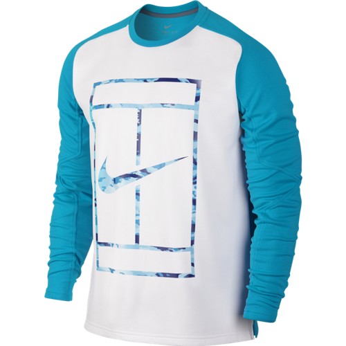 Pánské tenisové tričko Nike Practice LS Crew blue lagoon/whiteXL