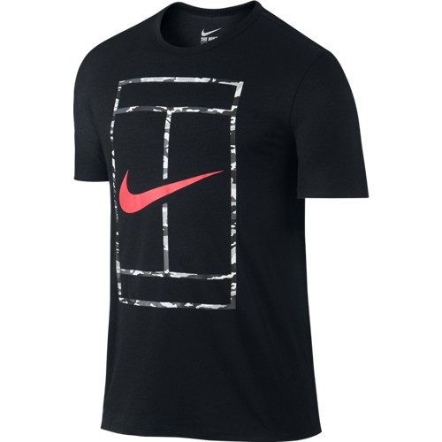 Pánské tenisové tričko Nike Court Logo Crew BLACK/HOT LAVA M